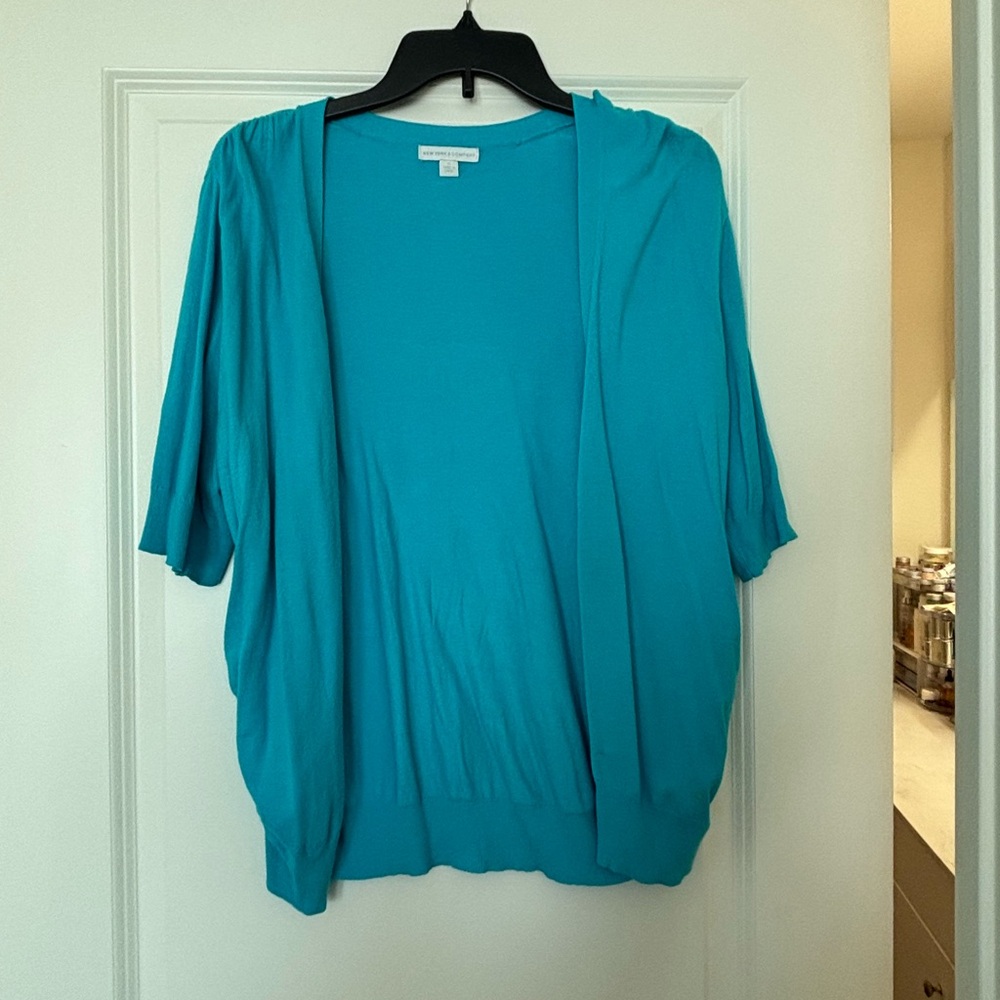 New York & Company Teal Open-Front Cardigan
